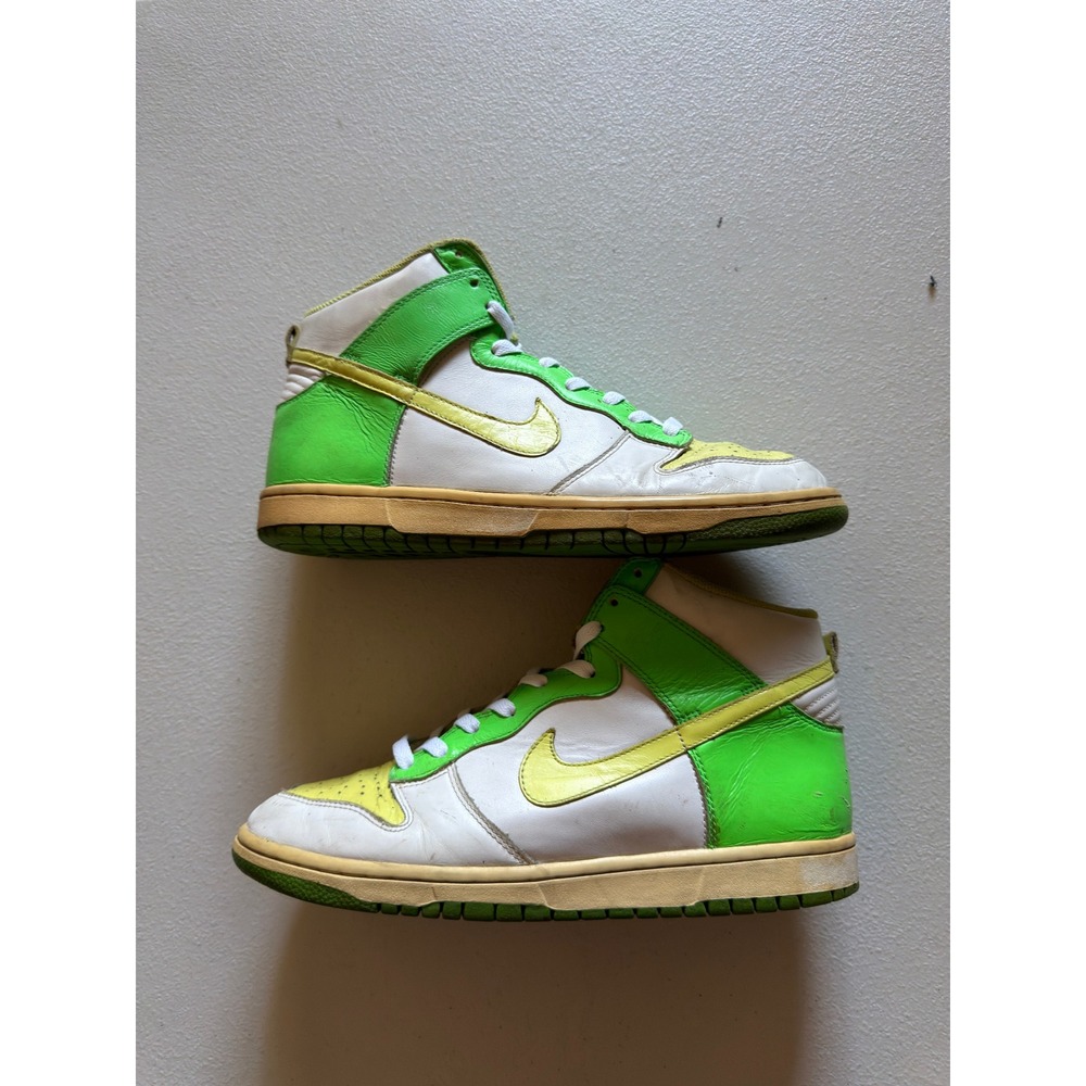 Vintage 2007 Nike Dunk High White Lime Green Yellow 10.5 #3150